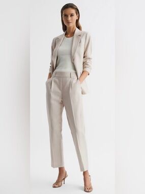 Reiss NWT $210 Shae Tapered Linen Trousers 8 Oatmeal